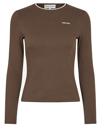 Stine Goya - Long Sleeve Rib Top - Chicory Coffee